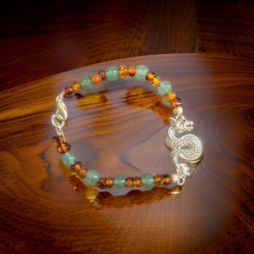 Amber and Aventurine Rhinestone Dragon bracelet